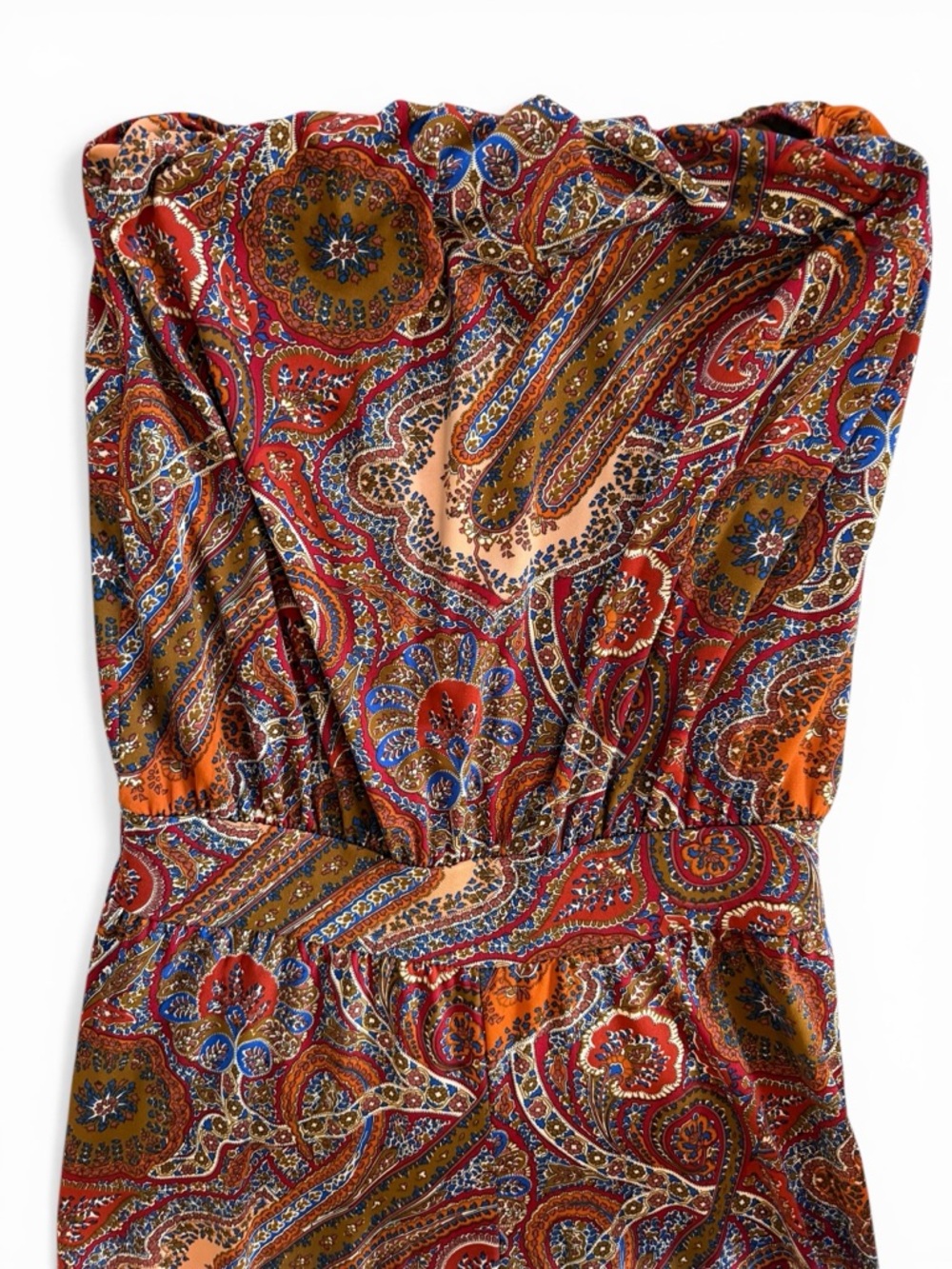 Veronica M Strapless Paisley Wide-Leg Jumpsuit in Brown Multi - Picture 4 of 7